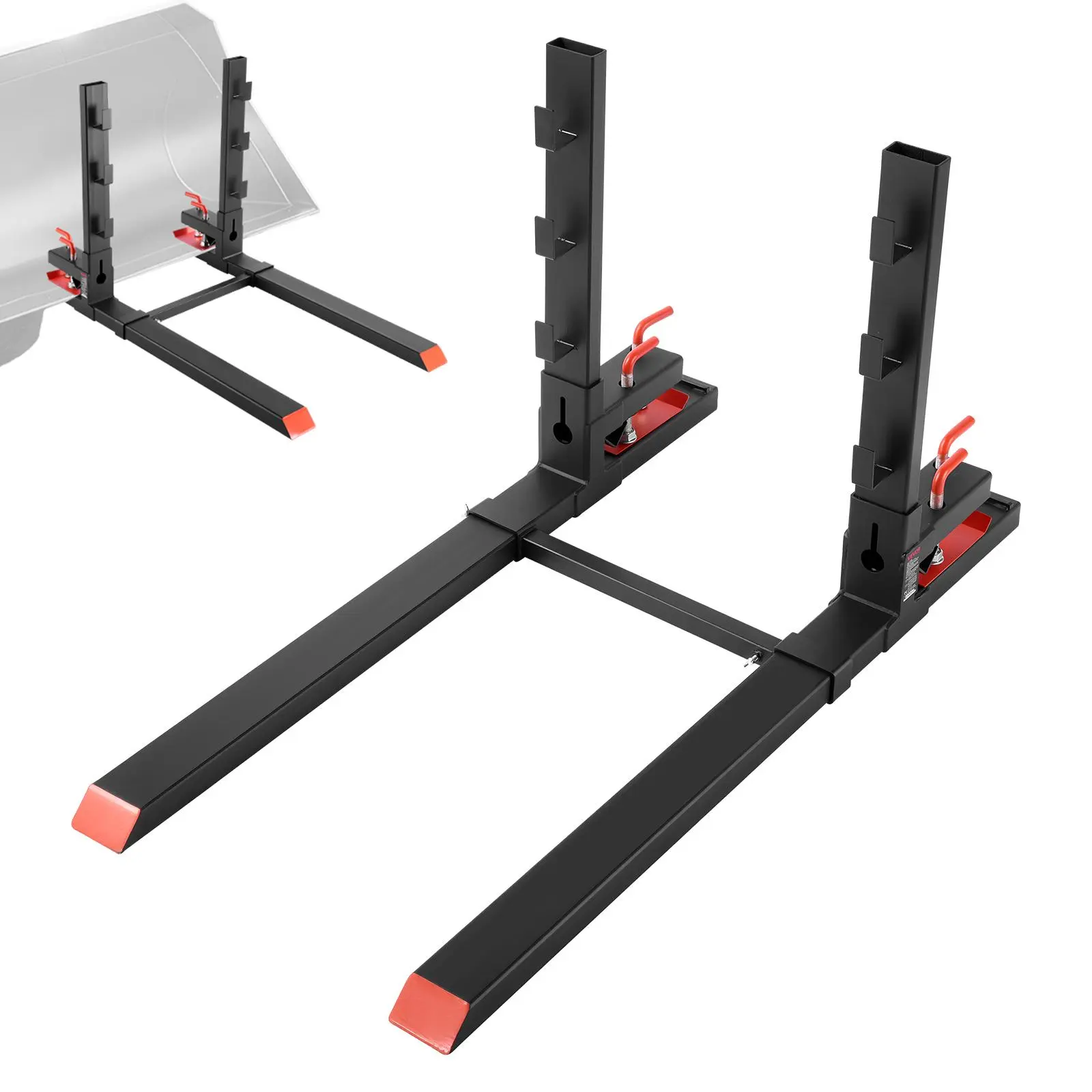 【SummerFinds】VEVOR Pallet Forks, 4000 lbs Clamp on Pallet Forks, 60-Inch Total Length Heavy-Duty Tractor Fork with Anti-Tilt Bar & Adjustable Stabilizer Bar, Fit for Loader Bucket Skid Steer Tractor, Black