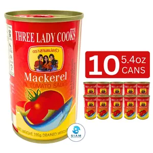 (10-Pack) Three Lady Cooks Mackerel in Tomato Sauce (5.46 oz) ปลาแมกเคอเรลในซอสมะเขือเทศ ตราสามแม่ครัว