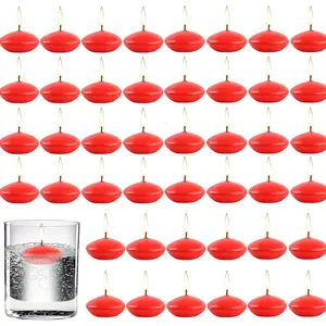 50 count 1.5 Inch Valentine's Day Floating Candles, Unscented Floating Candles for Centerpieces Dripless Wax Discs for Wedding, Valentine's Party, Pool Party,  & Bathtub(Red)