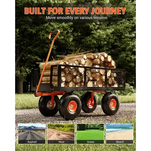 OUTGOODS Steel Garden Cart Heavy Duty with 10" Wheels for Gardening Soil, Tools, and Plant Transport