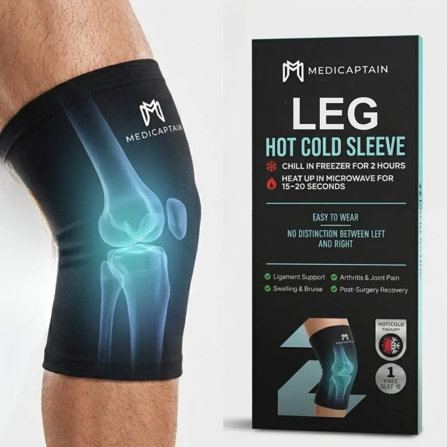 MediCaptain Hot & Cold Therapy Compression Leg Sleeve for Recovery — Reusable Gel Ice Pack Wrap for Knee, Calf, Shin Splints, Swelling & Muscle Pain Relief — Flexible Freeze Sleeve for Sports Injury & Post-Surgery