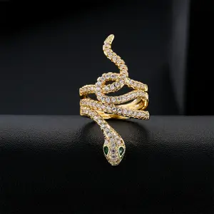 Stainless Steel Snake Rings For Women Men Gold Color Open Adjustable Zircon Ring Vintage Gothic Aesthetic Jewelry anillos mujer