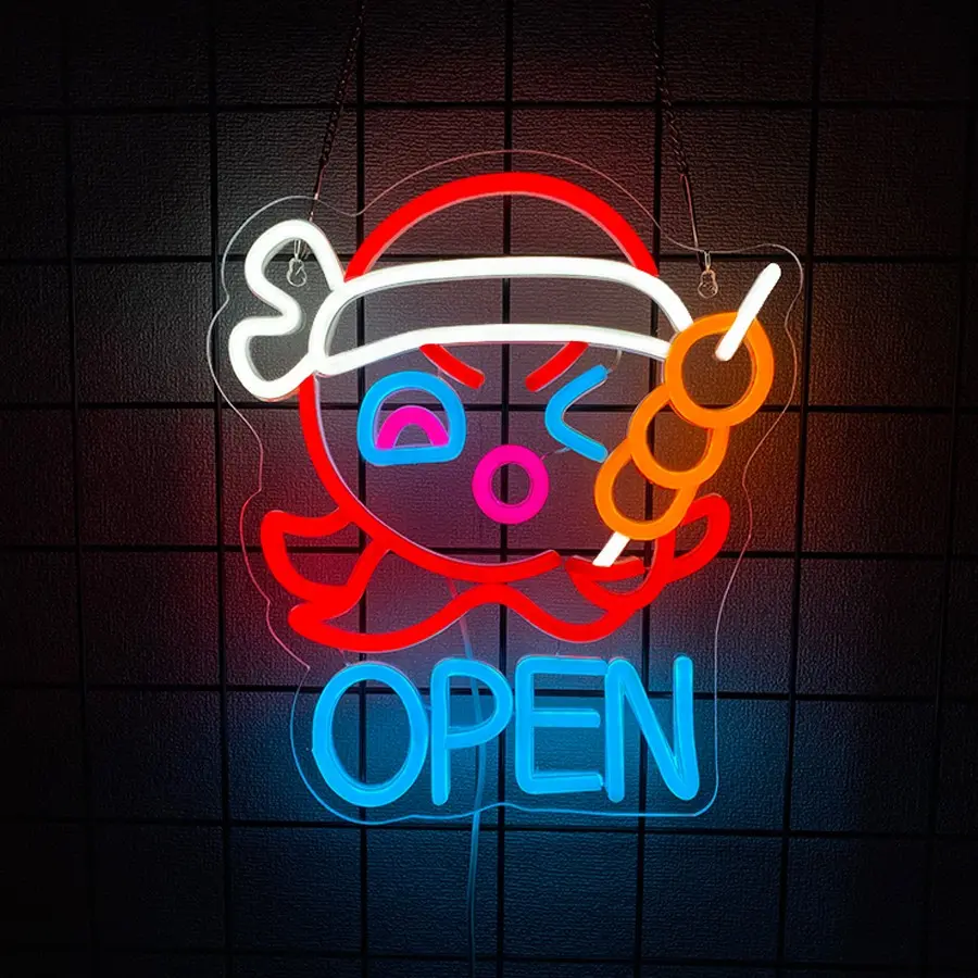 Open Neon Sign for Wall Decor Takoyaki Octopus Ball Neon Light USB Powered LED for Japanese Street Food Shop Anime Sushi Bar Cafe Kitchen Bar Gift Japanese Culture Lover