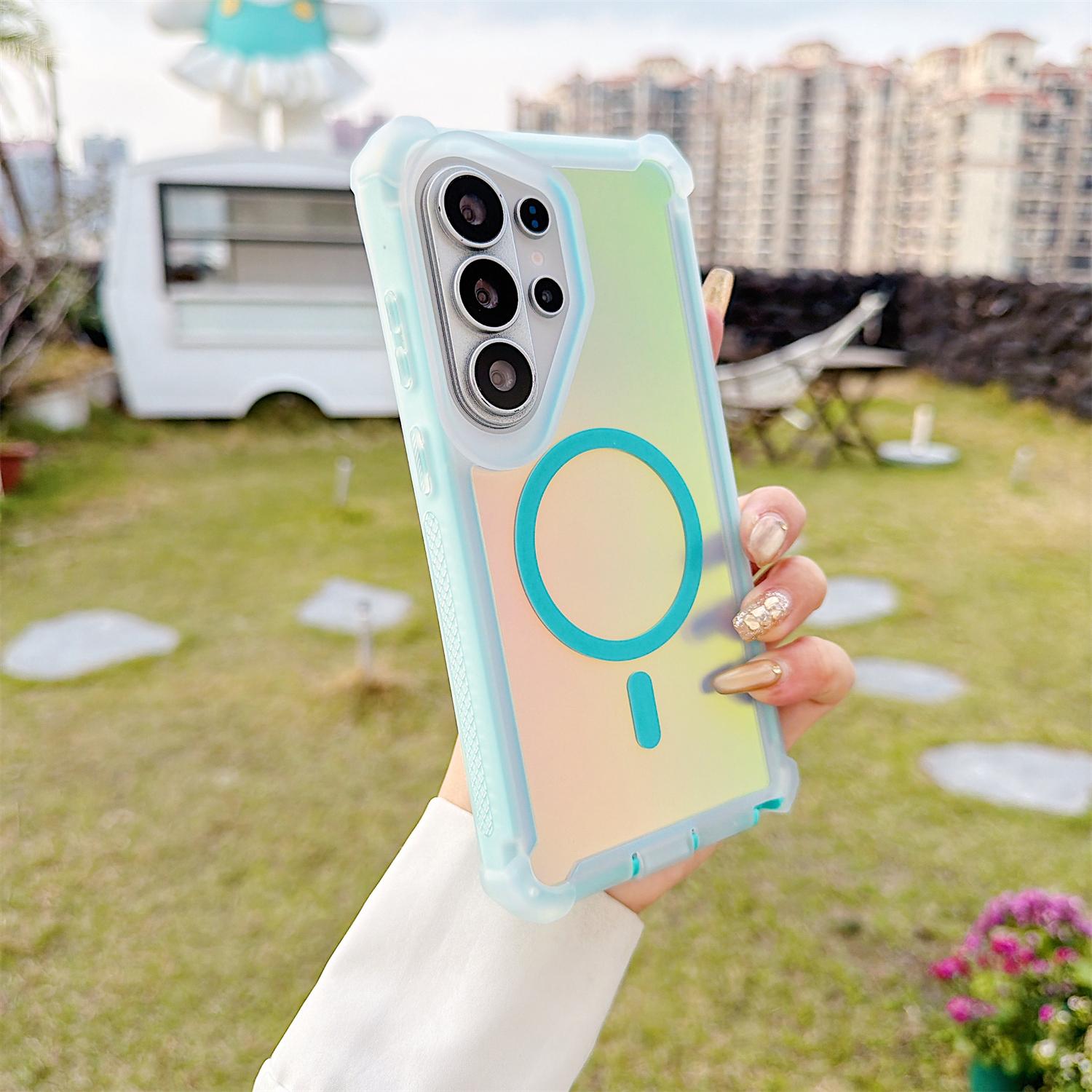 Iridescent Laser Armor Case For Samsung Galaxy S25 S24 S23 S22 ULTRA [Compatible with MagSafe] Wireless Charging Dual Layer Protection Cover