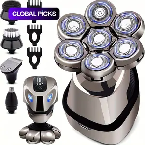 5-in-1 Electric Hair Trimmer Kit, Rechargeable Waterproof Head Shaver for Men, Grooming Kit for Dry & Wet Shaving, Waterproof Cordless Shaver