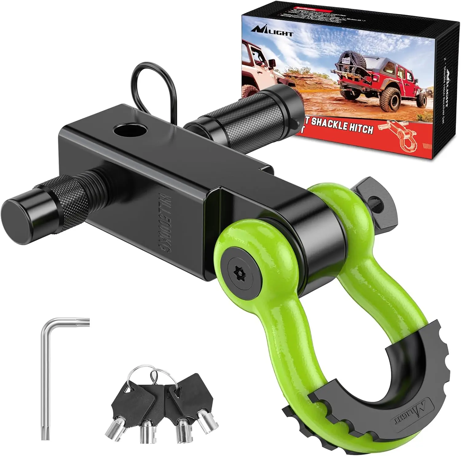 Nilight Powder Coated Drop Forged Anti-Theft Hitch-Mounted Shackle Receiver Kit - 2-Inch, 45000 LBs Breaking Strength, 3/4" D-Ring Shackles, 5/8" Trailer Lock Pin, High Load Capacity for Offroad Tow Trucks (Green&Black), Hitch-Mounted Shackles