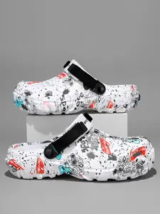 Men's Soft Breathable Hole Shoes, Comfortable Outdoor Casual Sandals, Geometric Pattern, Wide Fit, All Seasons