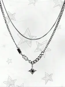Punk Style Zinc Alloy Star Pendant Necklace, Zircon Necklace, Statement Necklace, Women's Artificial Gem Jewelry, Daily Wear Multi-Layered Necklace, Stackable Clavicle Chain, Fashion Accessory, Multilayer Necklace