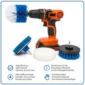 RevoClean Ultimate 4 Piece Scrub Drill Brush Multi-Purpose Deep Cleaning Kit