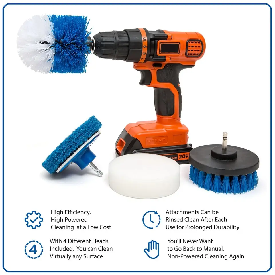 RevoClean Ultimate 4 Piece Scrub Drill Brush Multi-Purpose Deep Cleaning Kit