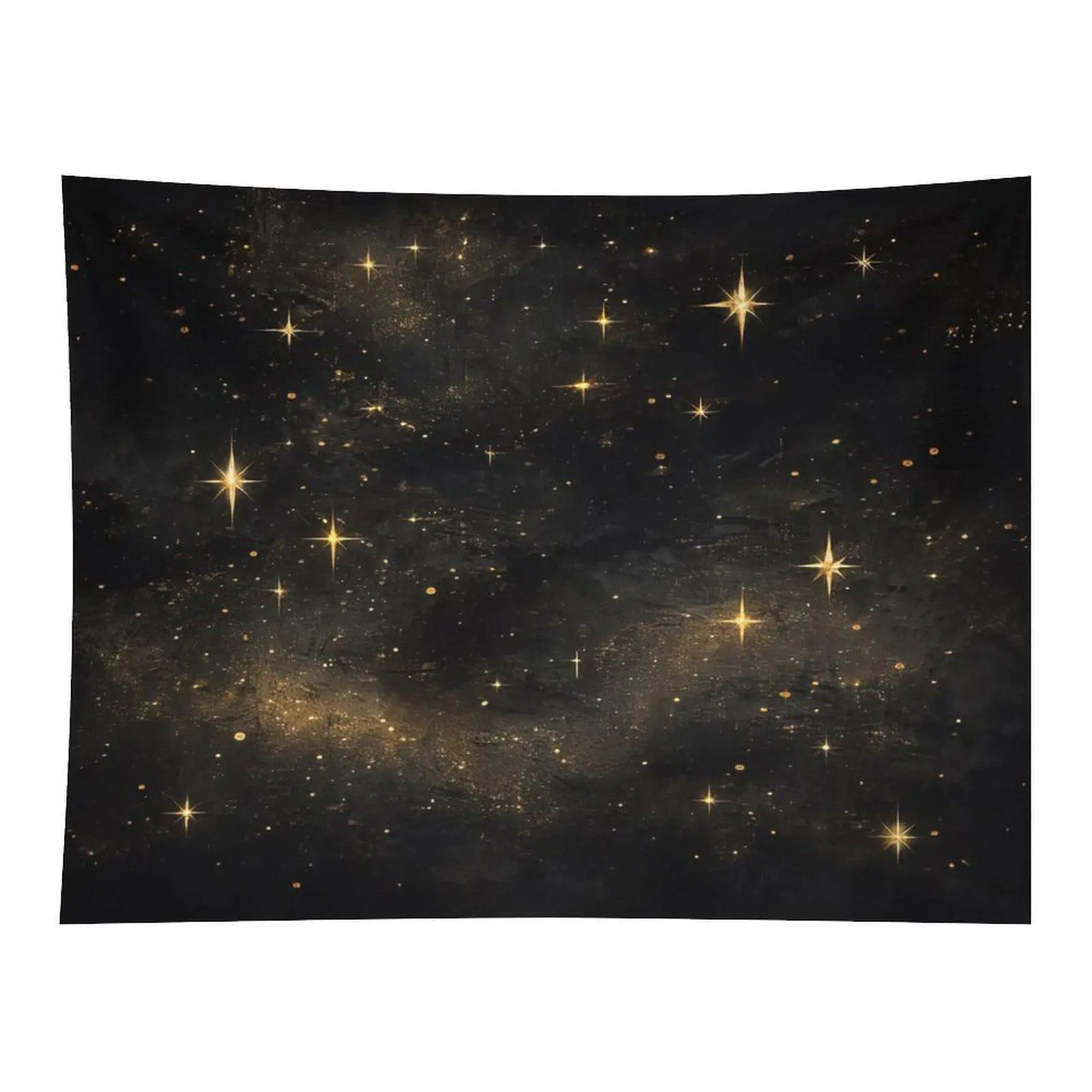 Dark Black Golden Star Glitter Texture Simple Minimalist Wall Tapestry Wall Hanging, Neutral Cosmic Galaxy Aesthetic Bedroom Decor Backdrop, Room Decor, Glitter Wall