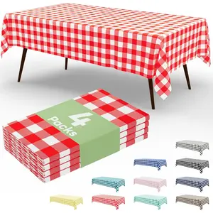 misaya 4 Packs Buffalo Disposable Table Cloth, 54 x 108 Inch Waterproof Plastic Tablecloth, Rectangle Red and White Checkered Table Covers for Picnic, Birthday, Party
