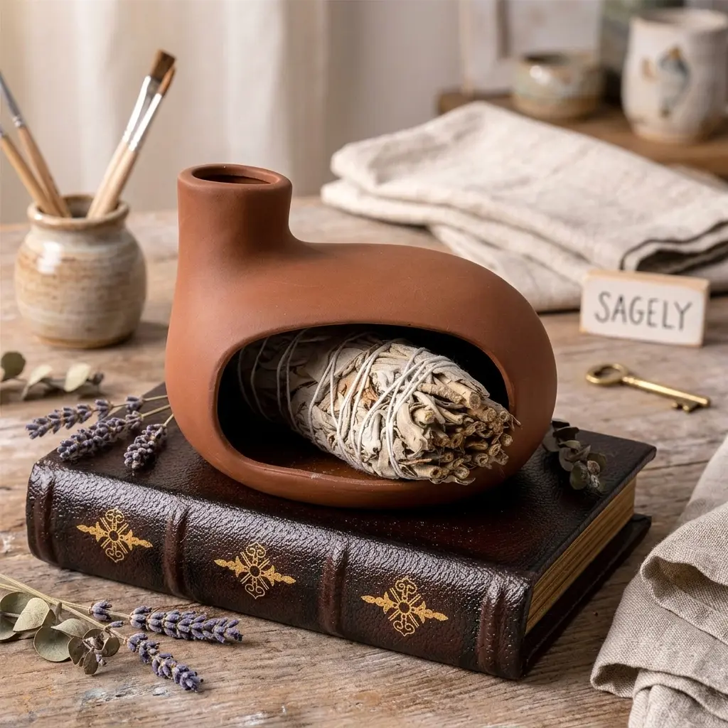 Terracotta Palo Santo Holder - Modern Chiminea Incense Burner for