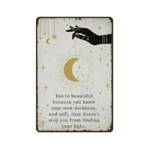 Celestial Inspirational Aluminum Sign, 12"x8" Vintage Moon & Stars Metal Plaque, Boho Witchy Quote Wall Decor, Waterproof Gift for Spiritual Lovers