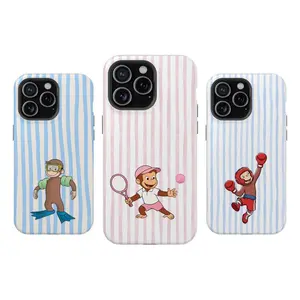 Vibrant Playful Curious George Sports Swimming Boxing Tennis Shockproof Tough Phone Case for iPhone 11 12 13 14 15 16 17 Pro Max Plus