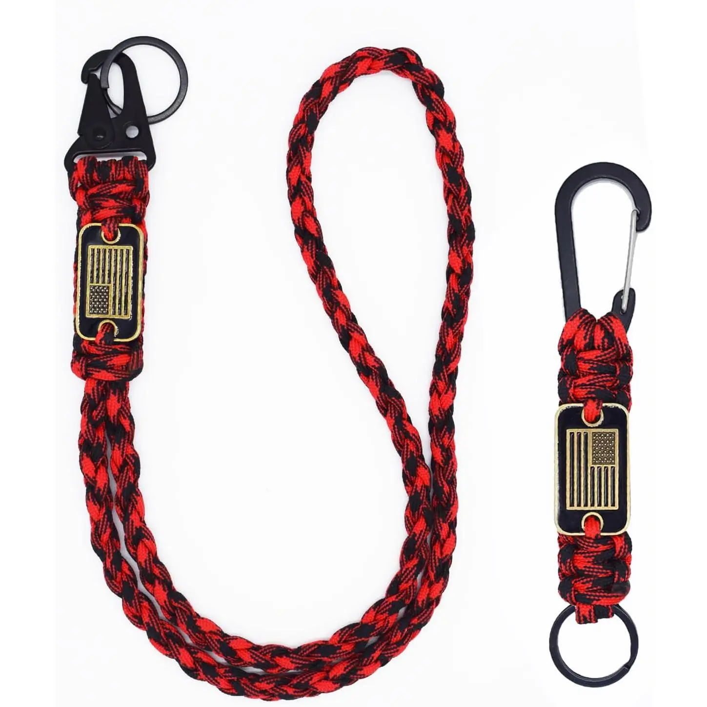 2 count Heavy Duty Braided Paracord Lanyard  with  Flag, Parachute Rope Necklace Keychains, Braided  Lanyard for Outdoor Activities, Camera, , Whistle, Traveling