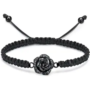 Rose Flower Cremation Bracelet for Ashes for Women  Braided Rope Adjustable Bangle Keepsake Stainless Steel Urn Memorial