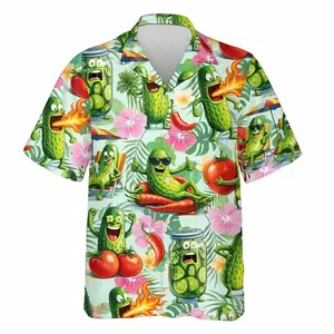 Pickle Hawaiian Shirt for Men Women Youth, Funny Cucumber Party Button Up Shirt, Spicy Food Print, Summer Shirt