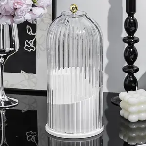 360° Rotating Makeup Brush Organizer with Lid – Clear Dustproof Cosmetic Storage Box, Space-Saving Vanity Holder for Bathroom, Dresser & Countertop