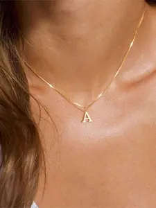 Stainless Steel Initial Pendant Necklace, Minimalist Necklace, Dainty Necklace, Dainty Initial Necklaces, Simple Trendy Gold Color Box Chain Necklace for Women, Fashion Jewelry for Party, Daily Decor, Exquisite Jewelry for Birthday Gift