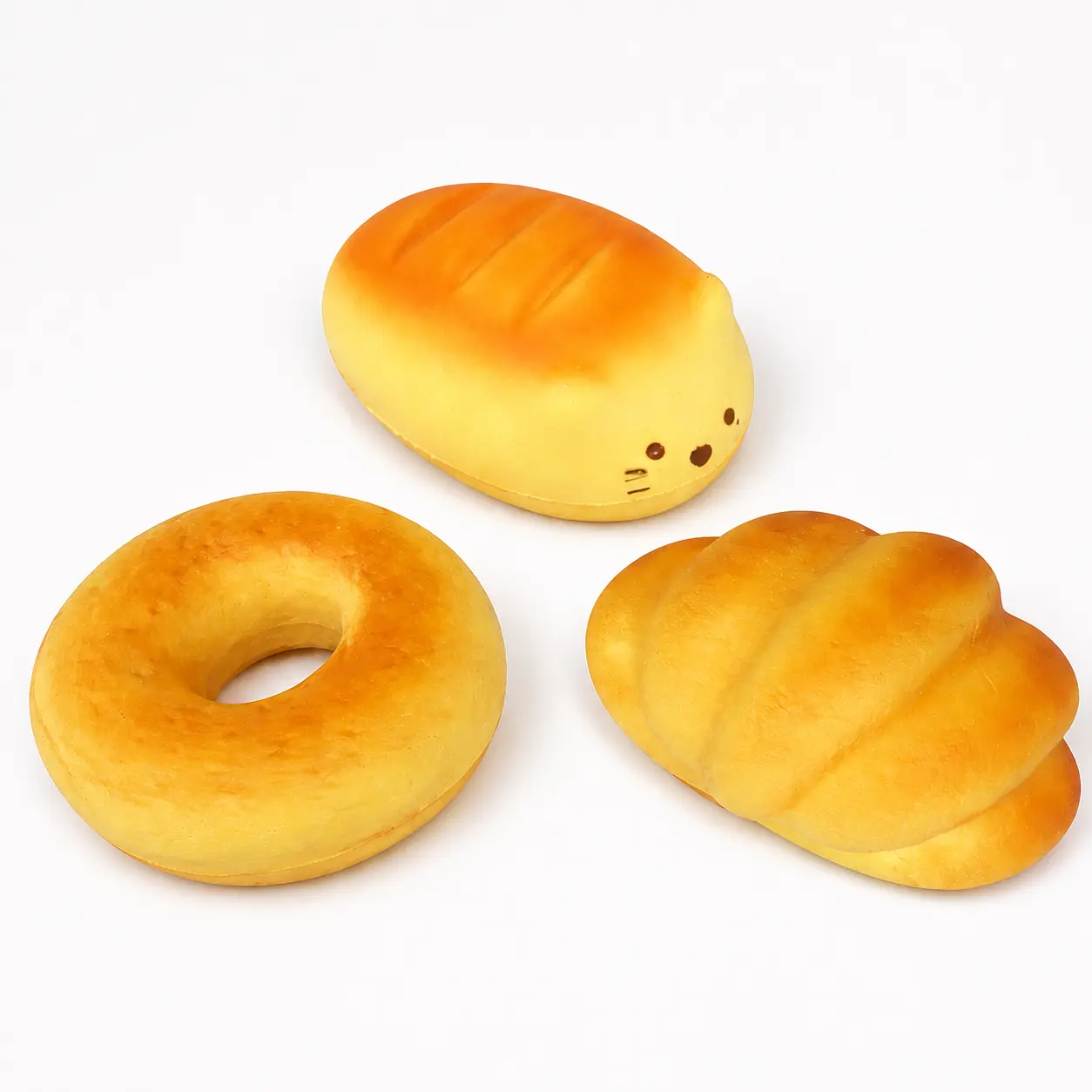 Kawaii Squishies Slow Rising Bread Set - Soft Squeeze Stress Relief Fidget Toys, Including Donut, Croissant, Brioche, Seal Bread, Realistic Shape Bagel