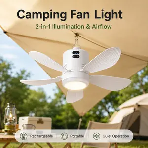 New 16-inch Portable Camping Fan, LEDLight Equipped Ceiling Fan with DetachableBlades, USB Rechargeable with Hook, 2-in-1Compact Camping Fan Light, Suitable forGatherings, BBQs, Camping, Home Use, Outdoor Tents and Dormitories