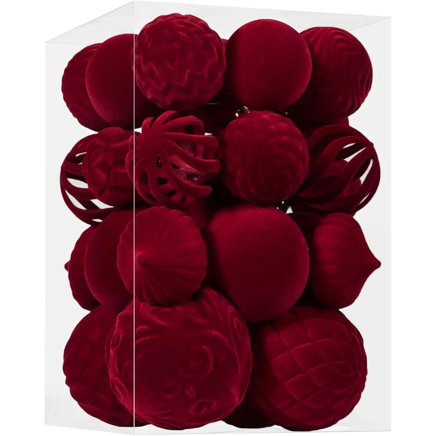 30 count  Christmas Ball Ornaments, Flocked Shatterproof Christmas Ornaments Hanging Xmas Tree Decorations Set for  Party Holiday Decor (Multi-Size, Burgundy)