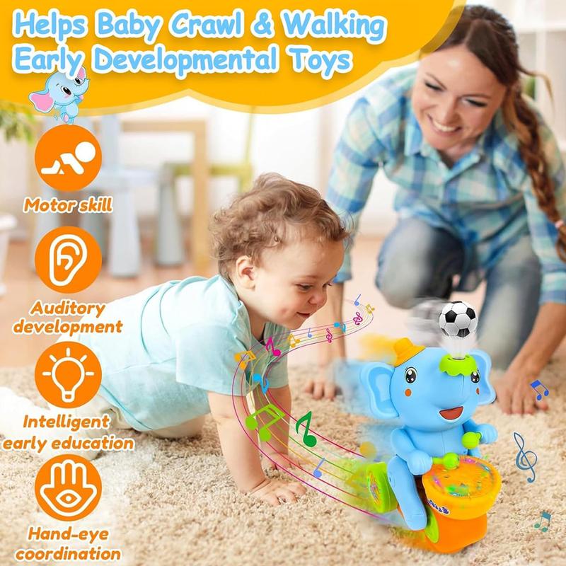Walking Musical Elephant Toy with Drum and Bubble Blower LED Lights and Sounds Interactive Toddler Toy Gift for Boys Girls