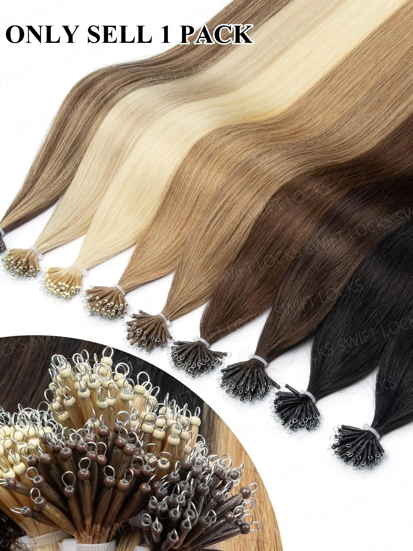 Invisible Silicone Nano Rings Human Hair Extensions, Natural Long Straight Micro Ring Salon Hair Extensions, 12-22 Inches, Human Hair Glueless