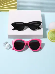 Boys Girls Cute Candy Color Cat Eye Sunglasses, Vintage Star Print Trendy Fashion, Lightweight Durable, All Seasons Use