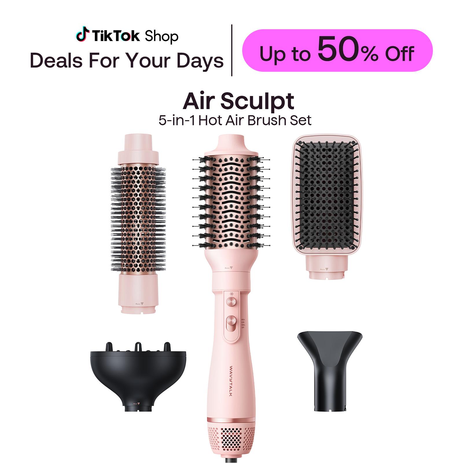 Wavytalk Air Sculpt 5-in-1 Hot Air Brush Set, Multi-Styler for Salon Blowouts, Defined Curls, Volume Boost & Frizz-Free Straightening, Pink