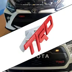 3D Red Front Grill Hood Badge Grille Emblem Metal Screw Fittings Fits for Toyata TRD Letter