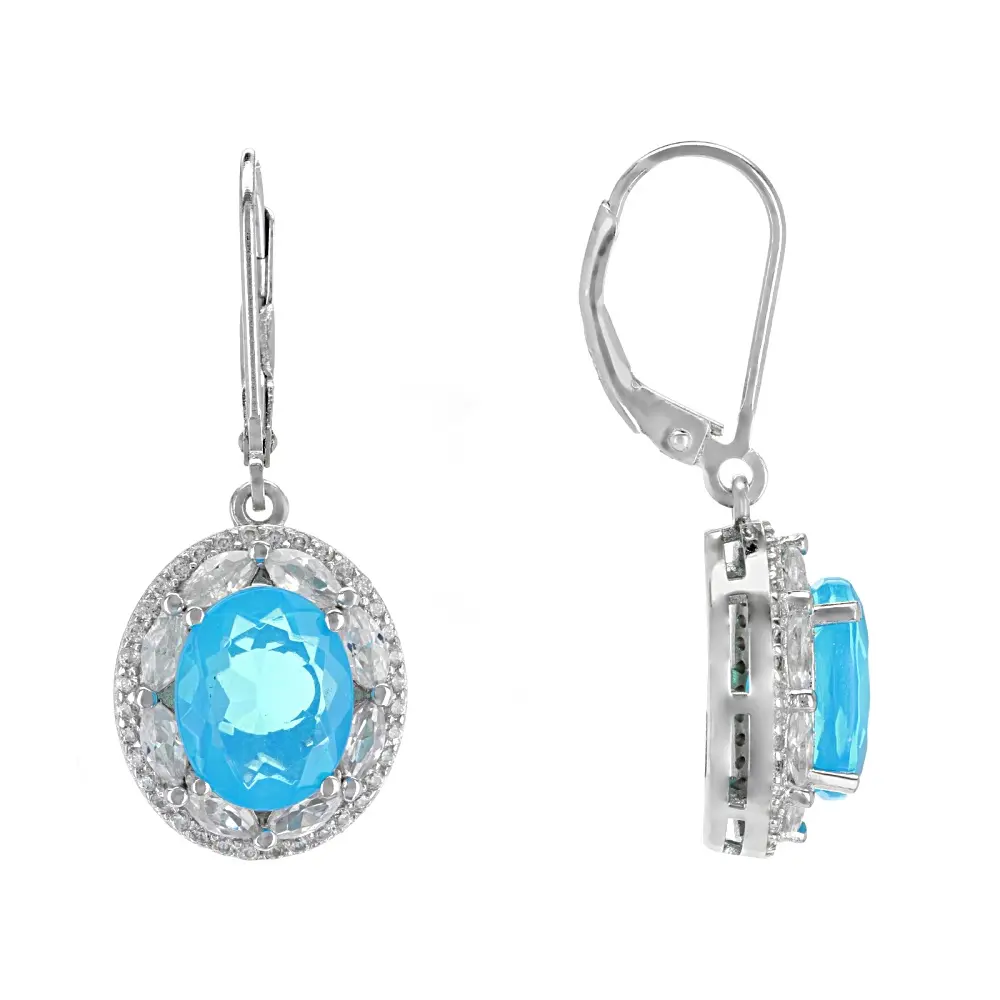 Elegant Drop Natural Crystal Earrings with Crystal Accent, Rhodium Plated Over Silver, JTV Paraiba Blue Opal, 5.48ctw Total, Unisex