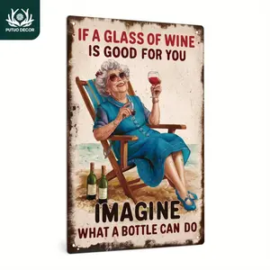 Wine Humor Aluminum Sign - Vintage Farmhouse Bar Decor