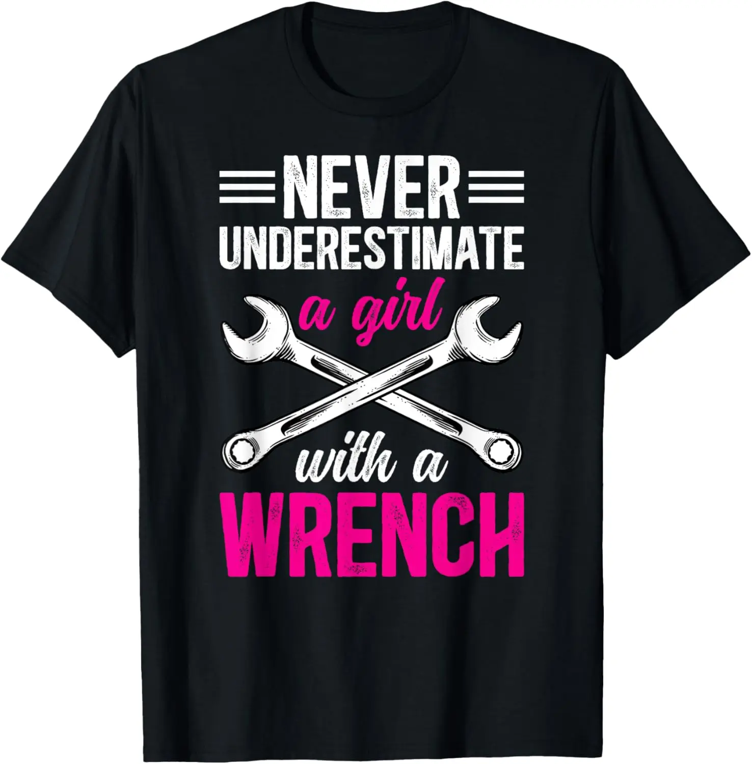 Women's Vintage 100% Cotton Short-Sleeve Round-Neck Tee, Casual "Girl With A Wrench" Statement Graphic T-Shirt, Everyday Style Top for Lady Mechanics