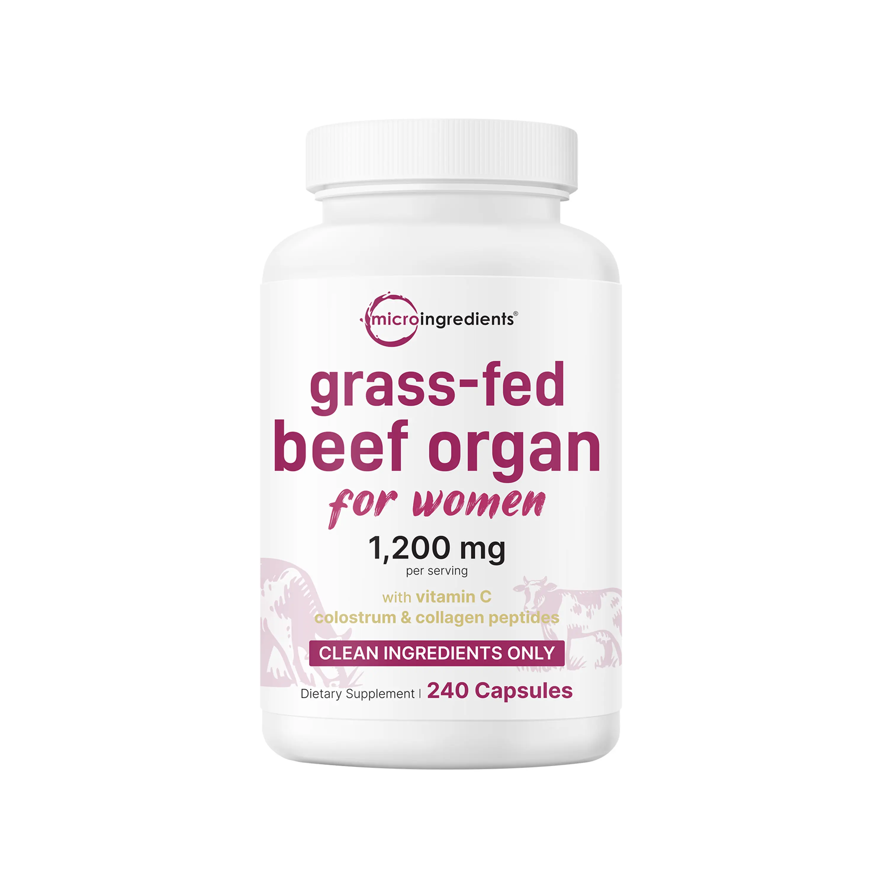 Micro Ingredients Grass-fed Beef Organ for Women 1200mg, 240 Capsules