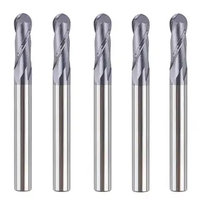 5 count Ball Nose End Mill  CNC Router Bits Double Flute HRC55 Spiral Milling Tool 1/4 Inch Shank 2-1/2 Inch Length OVL