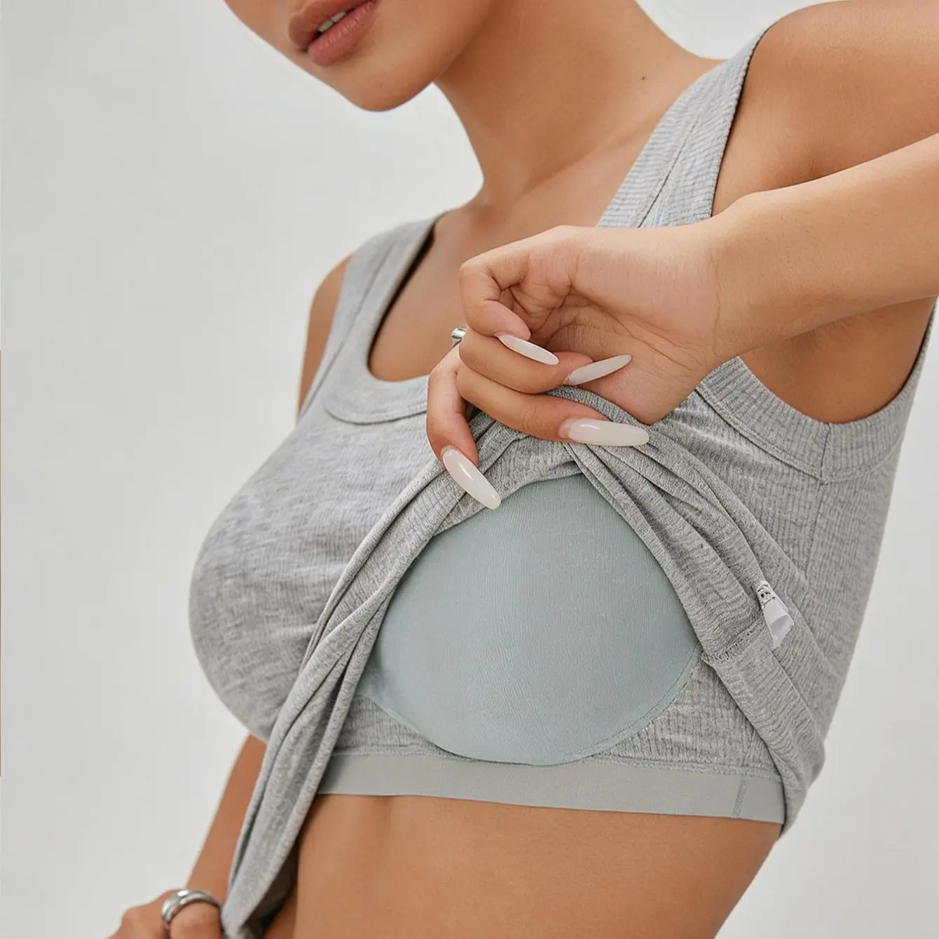 EssElegance Women's Soft Ribbed Racerback Vest Top with Built-in Bra, Plain Scoop Neck Basic Tank for Daily Sportswear, Tops, Vest Shirt, Minimalist, Ribbed Texture