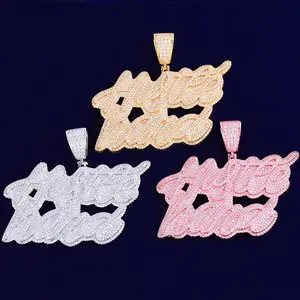 Bubble Letter Hustle Hard Pendant Necklace Men’s Iced Out Hip Hop Jewelry Streetwear