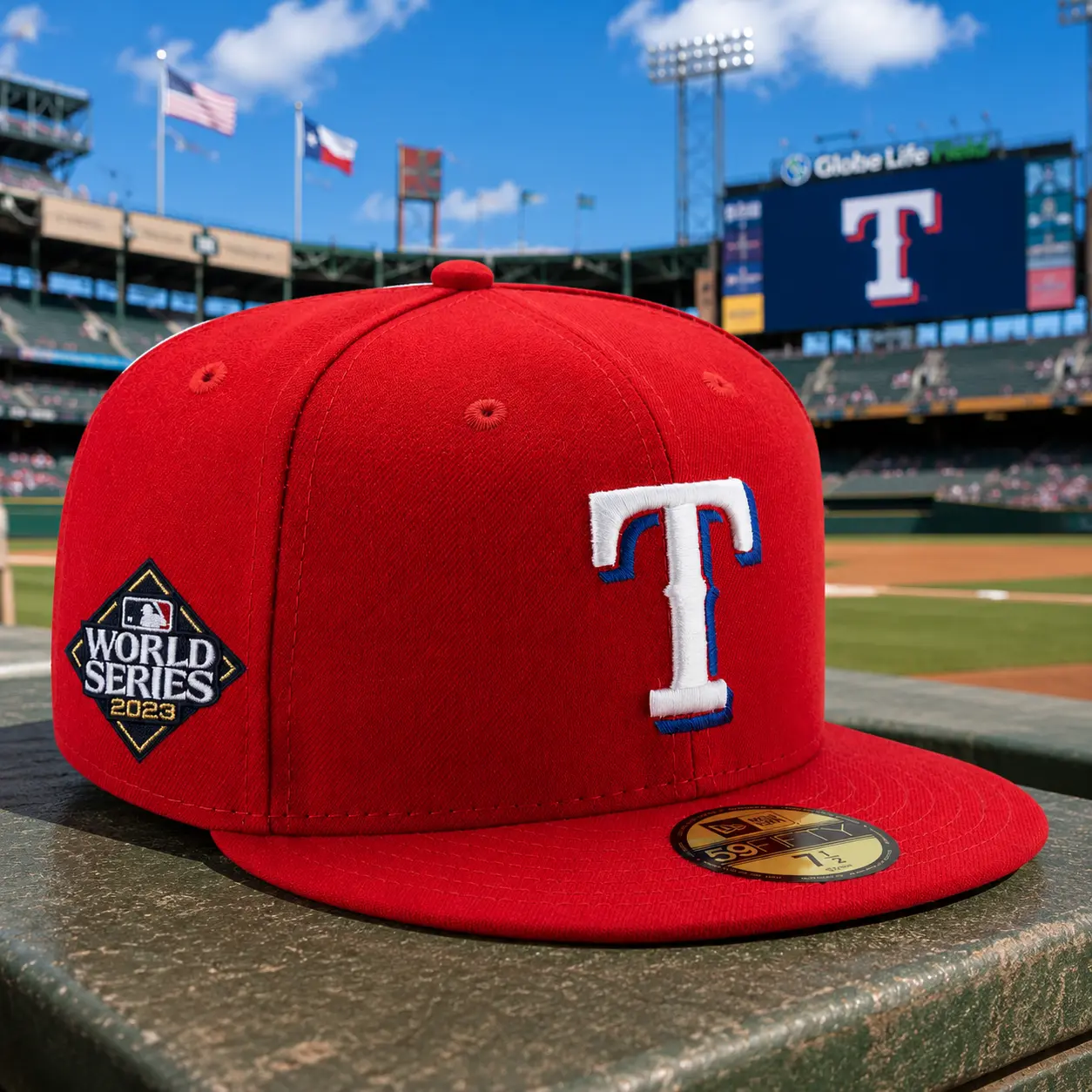 Texas Rangers New Era Red 2023 World Series Side Patch 59FIFTY Fitted Collectible Sports Hat
