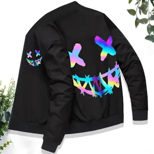 New autumn men's jacket sports coat casual outdoor running wear fashionable personality retro zipper cardigan European and American trendy weird smiley face print with pockets men's clothing