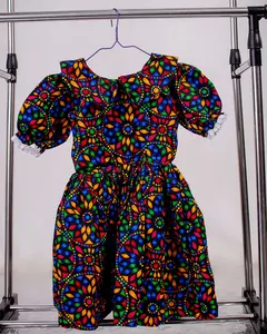 Colourful Dress with Puff Sleeves