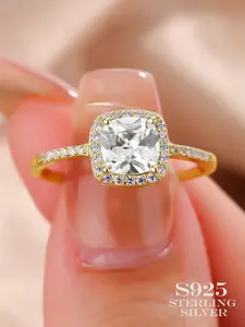 Square Engagement Ring with Sparkling Zirconia, Elegant Luxury Jewelry Gift for Women, Perfect for Wedding Party Birthday