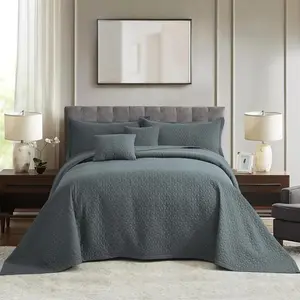 Blythease Oversized King Bedspread Brown Extra Wide, Geometric Pattern Design, Lightweight Bedding Cover, Reversible, 5 Piece, 100% Microfiber