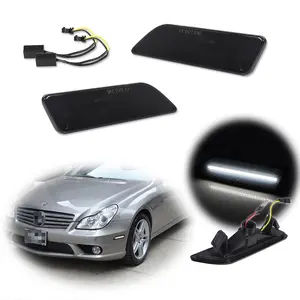 2pcs Smoke White LED Bumper Side Marker lamps Lights For 2006 2007 2008 2009 2010 2011 Mercedes Benz W219 CLS-Class,Replace OEM 2198200321, 2198200421, 219-820-03-21, 219-820-04-21