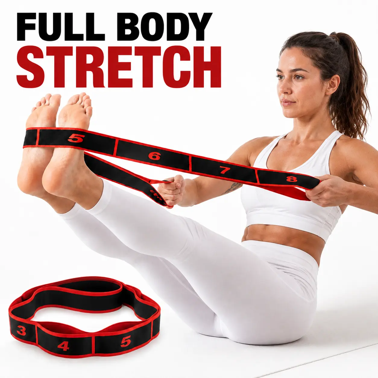 Numbered Multi-loop Yoga Stretching Strap, Anti-slip Fabric for Flexibility, Mobility, Home Workouts & Bodyweight Training
