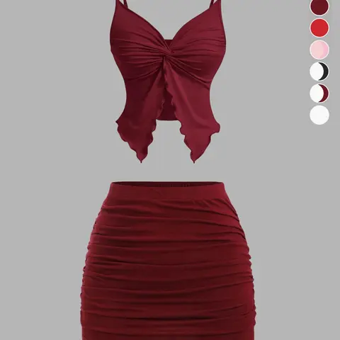 Women's Two-Piece Set, Two Piece Sets, Solid Color Spaghetti Strap Crop Top & Skirt, Casual Fashion Cozy Outfit for Daily Wear, Ladies Clothes for Summer, Womenswear