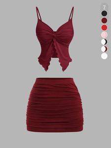 two-piece set women's solid color crop tube top & skirt, casual fashion cozy two-piece outfits for daily outdoor wear, ladies clothes for summer, suits, womenswear