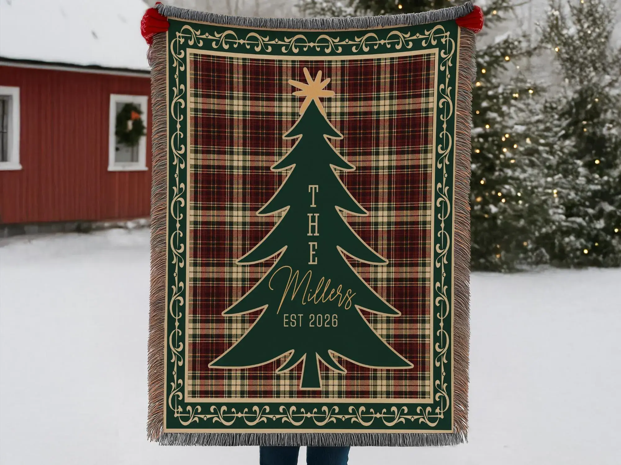Personalized Christmas Family Blanket, Custom Family Name Throw, Christmas Tree Woven Blanket , Holiday Heirloom Gift, Cozy Christmas Decor