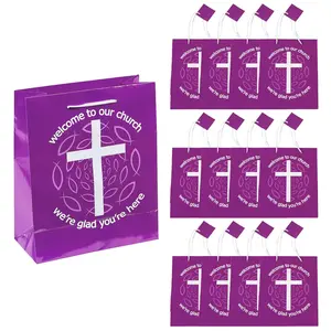 7-1/2" x 9" Medium Purple Welcome To Our Church Paper Gift Bags - 12 Pc.